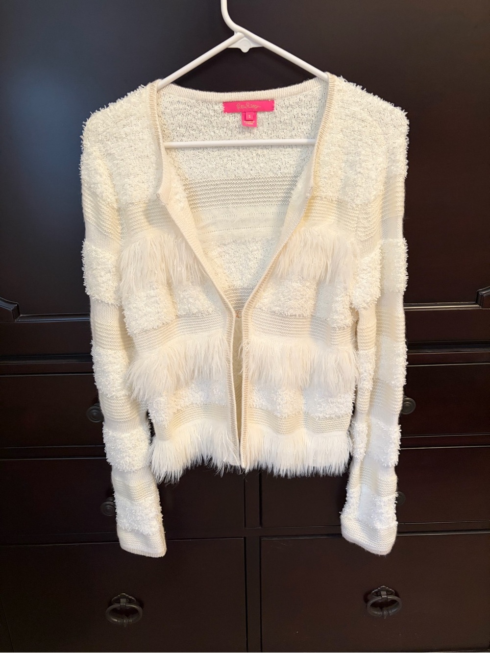 Lilly Pulitzer White Textured Fuzzy Cardigan Sweater – Size Small